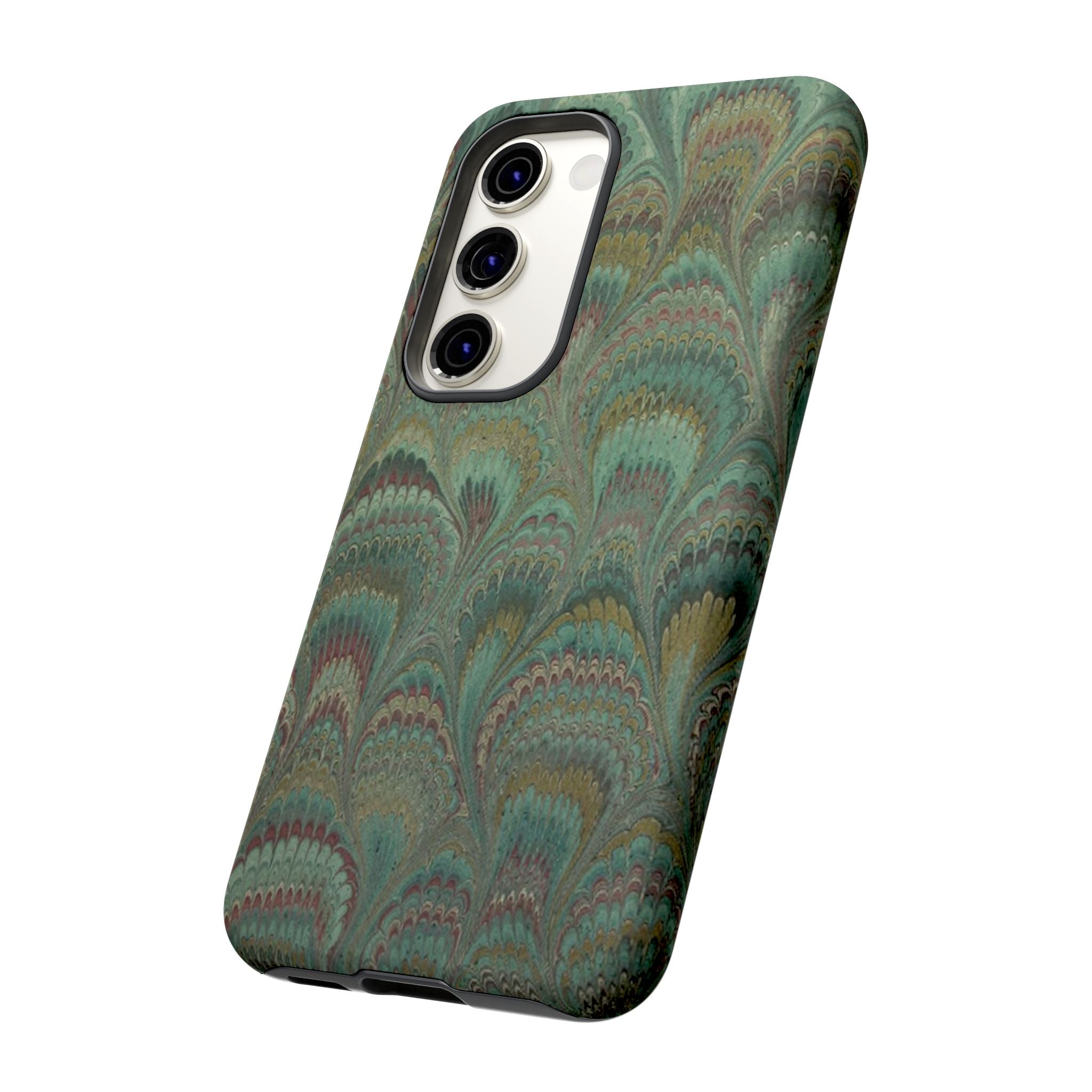 Marbled Peacock Durable Phone Case - Olive Green and Brown - Matte or Glossy