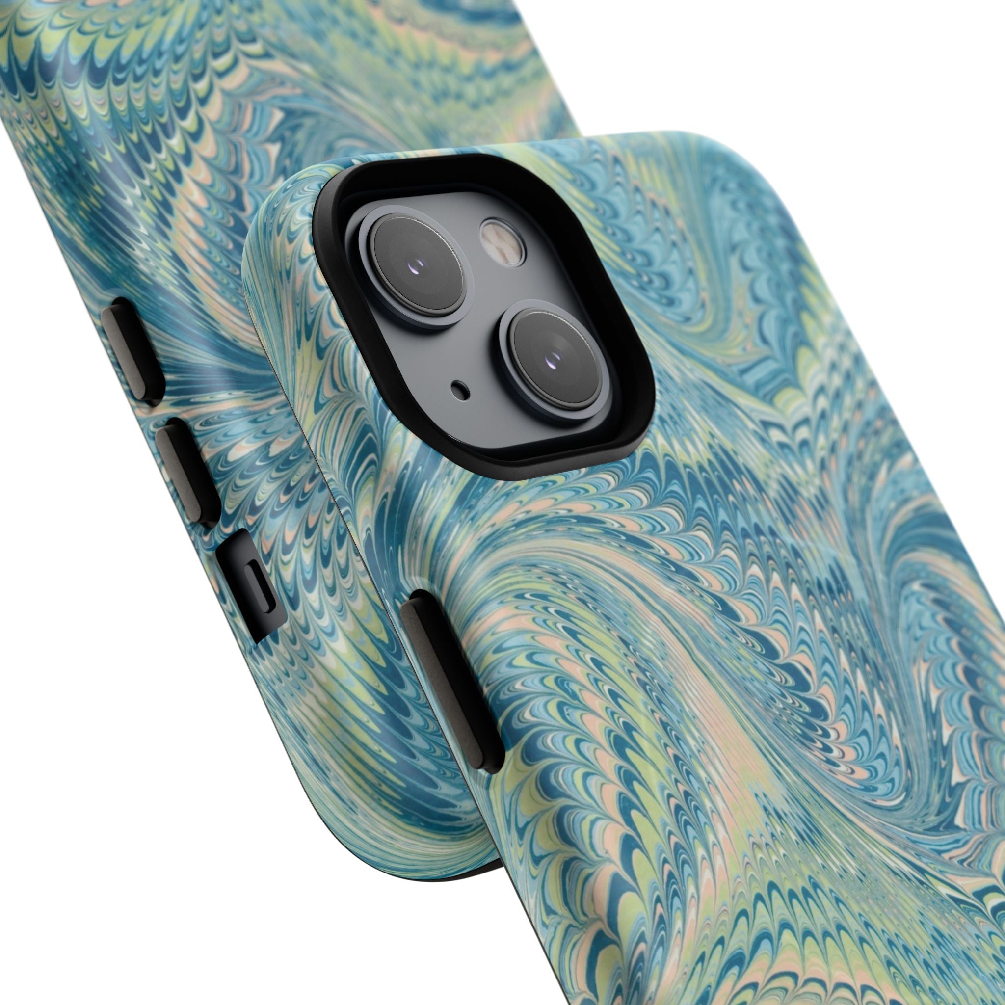 Aqua + Green Marble Phone Case - Impact-Resistant Durable - Dual Cover Design