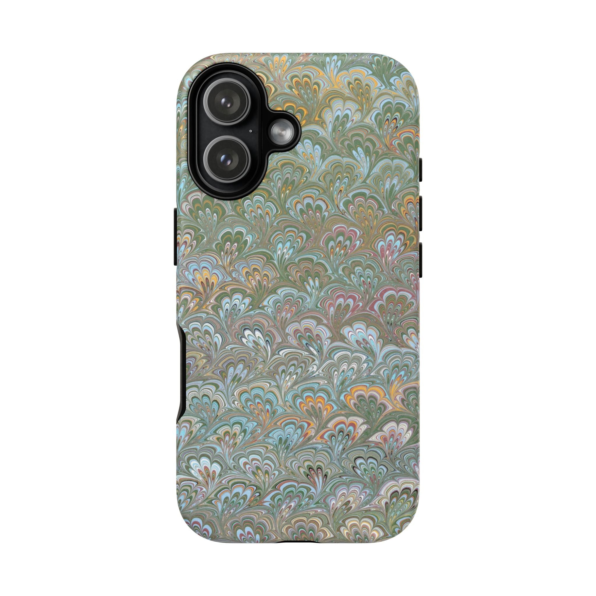 Blue + Green Feather Marbled Phone Case - Dual Layer Phone Cover