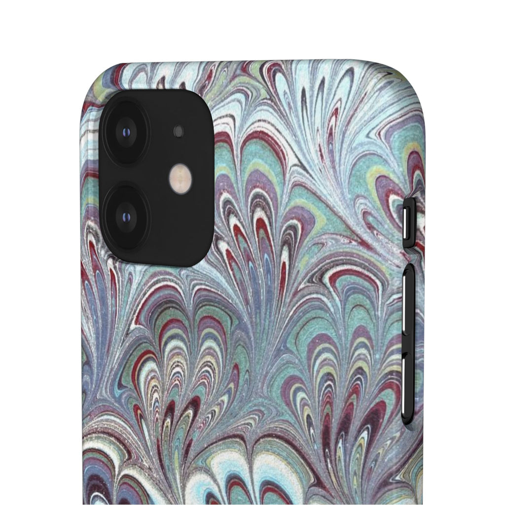 Marbled Feather Blue, White + Burgundy Swirl - Single Layer Slim Phone Case