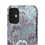 Marbled Feather Blue, White + Burgundy Swirl - Single Layer Slim Phone Case
