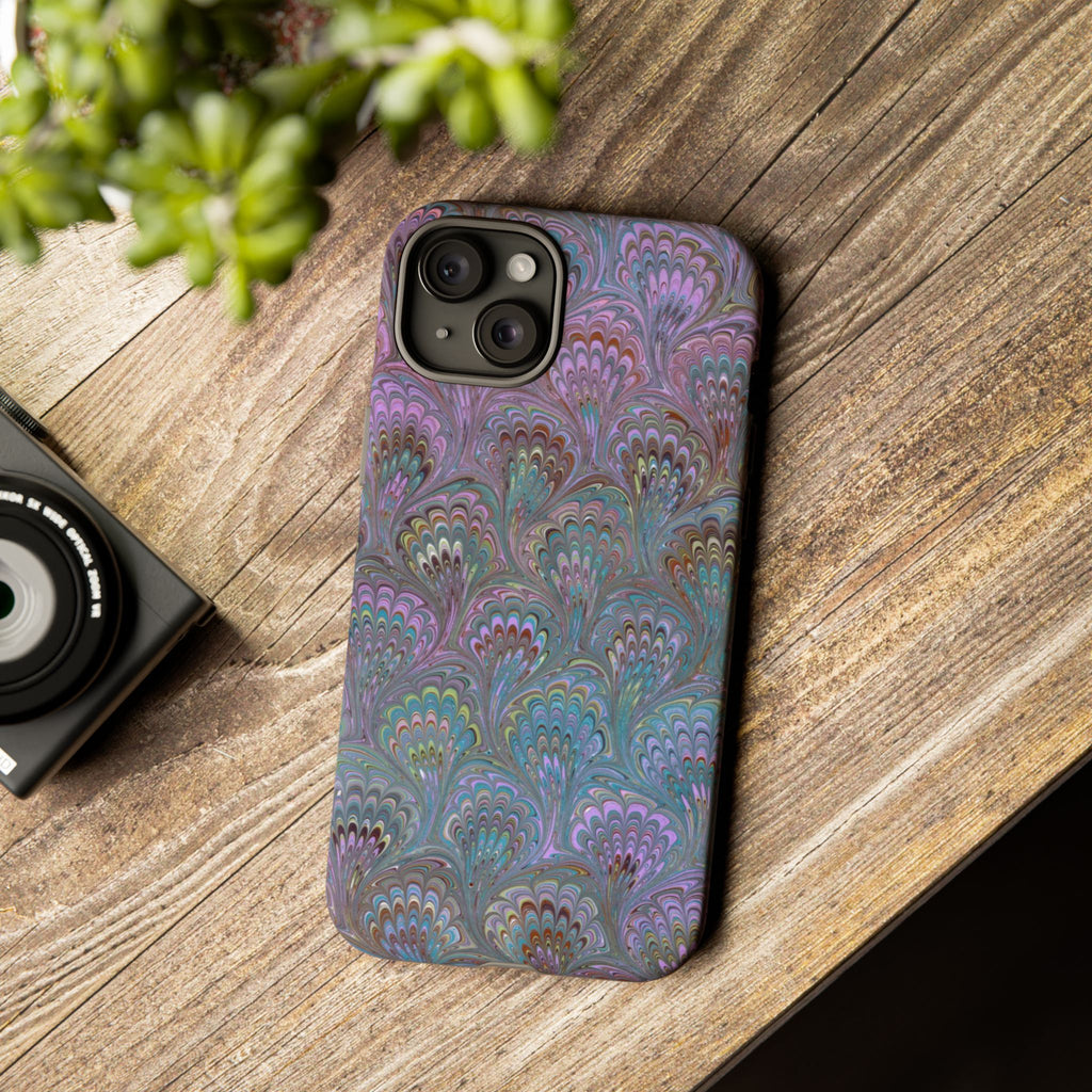 Lavender Marbled Peacock Durable Phone Case - Matte or Glossy