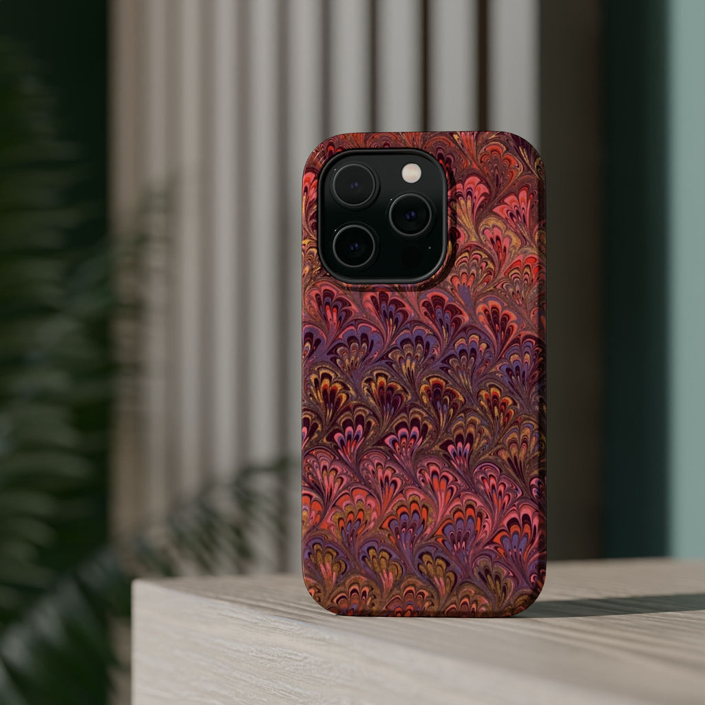 Mag Safe Marble iPhone Case - Red, Burgundy, Lavender & Gold Impact-Resistant