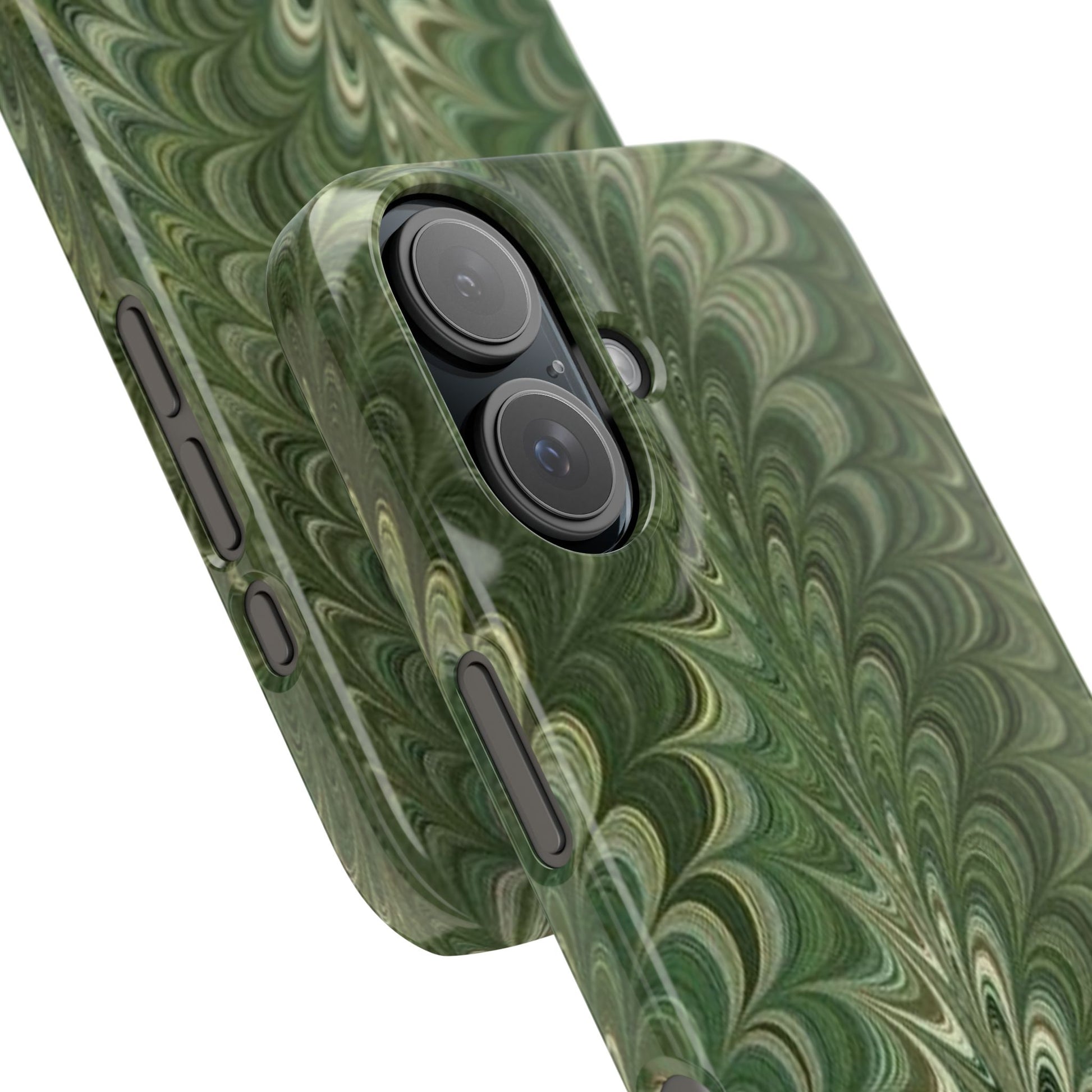 Deep Green Hues of Italian Hand-Painted, Vintage Marbled Paper from Italy Designed Phone Case, iPhone16 Case and all iPhone Cases