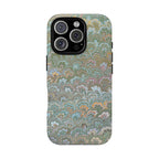 Blue and Green Feather Marbled Phone Case — Dual Layer - Tough Protective Phone Cover