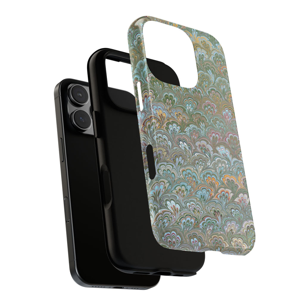 Blue and Green Feather Marbled Phone Case — Dual Layer - Tough Protective Phone Cover
