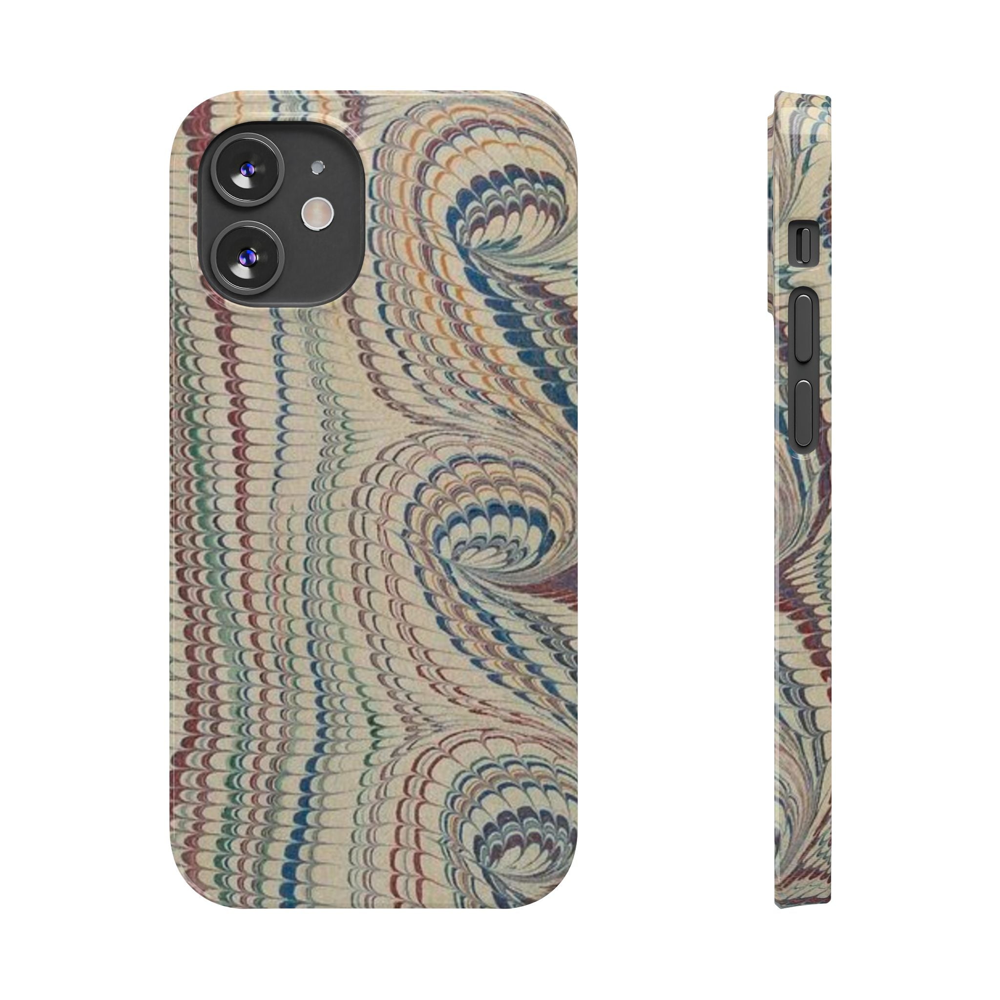 Italian Vintage Marbled Paper Design on iPhone Cases, Artistic Protection for Your Device in Elegant Beige, Blue, Burgundy
