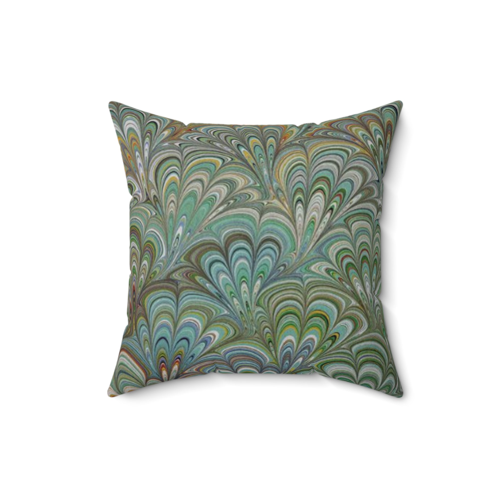 Green Peacock Square Throw Pillow includes Pillow, Hidden Zipper