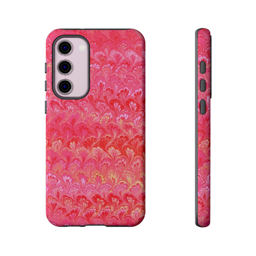 Pink and Gold Marbled Peacock Durable Phone Case - Olive Green and Brown - Matte or Glossy