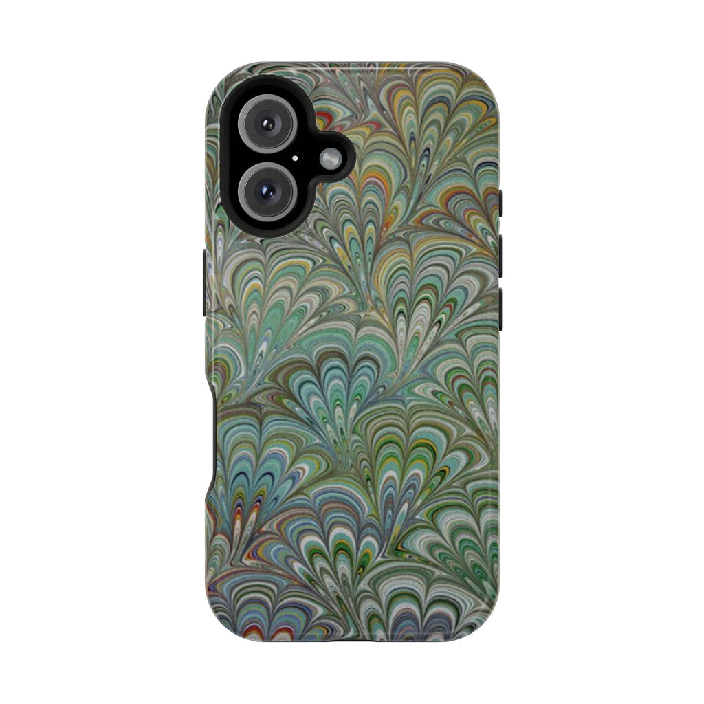 iPhone17 + All Models Phone Cases, Italian Peacock Feather Design, Stylish Impact-Resistant Shell, Protective Cover, Green Peacock Print