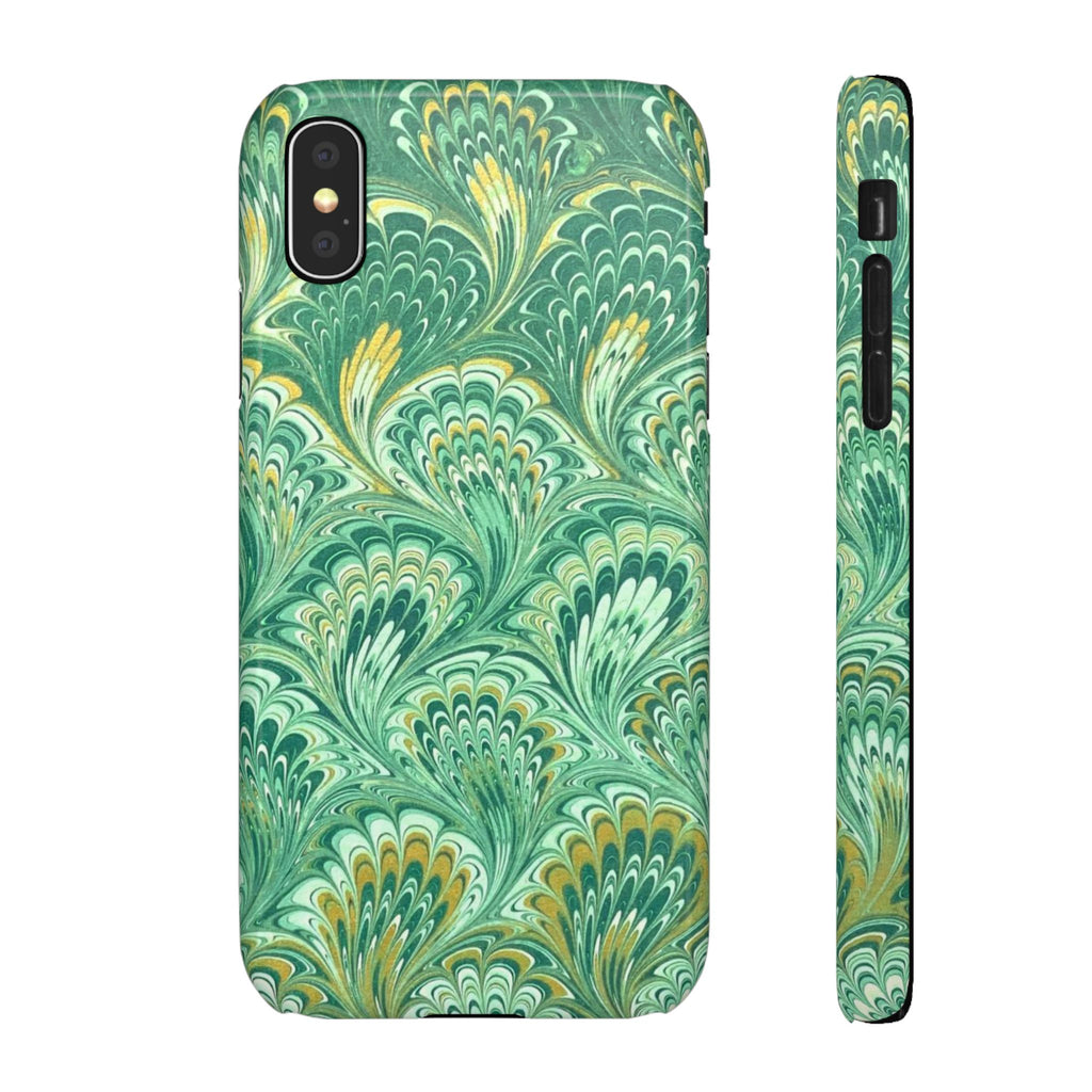 Marbled Feather Green Swirl - Single Layer Slim Phone Case