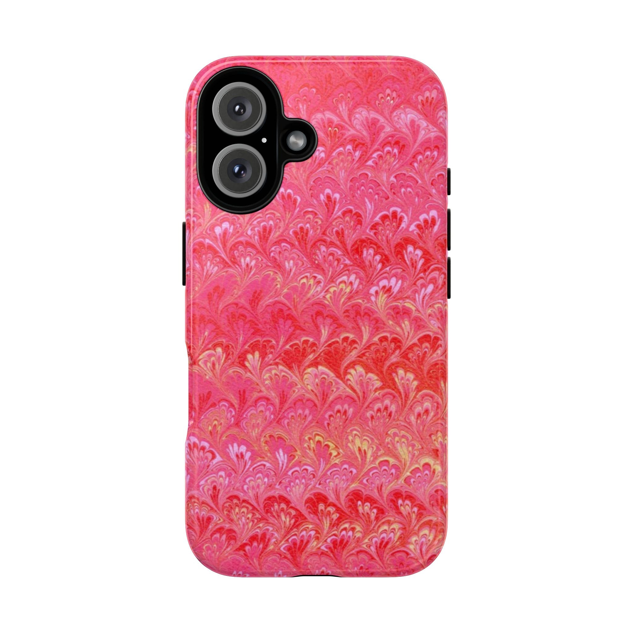 Pink and Gold Marbled Peacock Durable Phone Case - Olive Green and Brown - Matte or Glossy