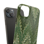 Green Marbled Slim Phone Case — Botanical Swirl Pattern Slim Case