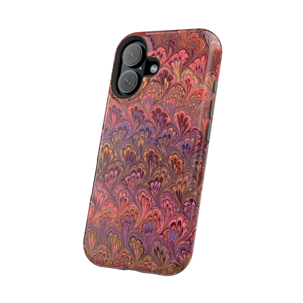 Mag Safe Marble iPhone Case - Red, Burgundy, Lavender & Gold Impact-Resistant