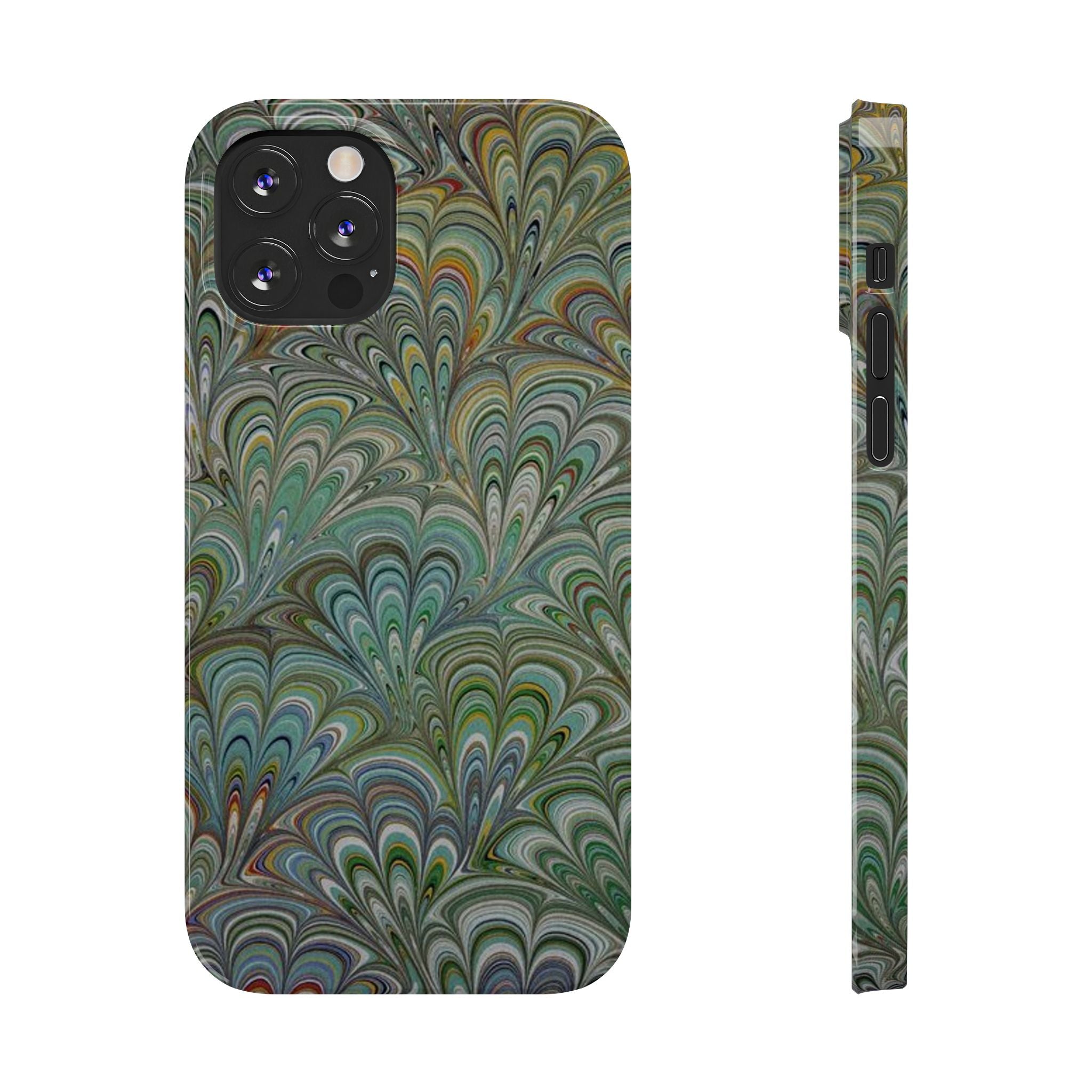 Deep Green Peacock Italian Marbled Design, Italy Feather Phone Case