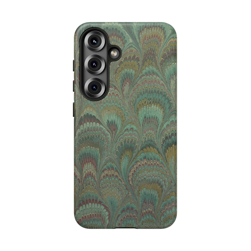 Marbled Peacock Durable Phone Case - Olive Green and Brown - Matte or Glossy