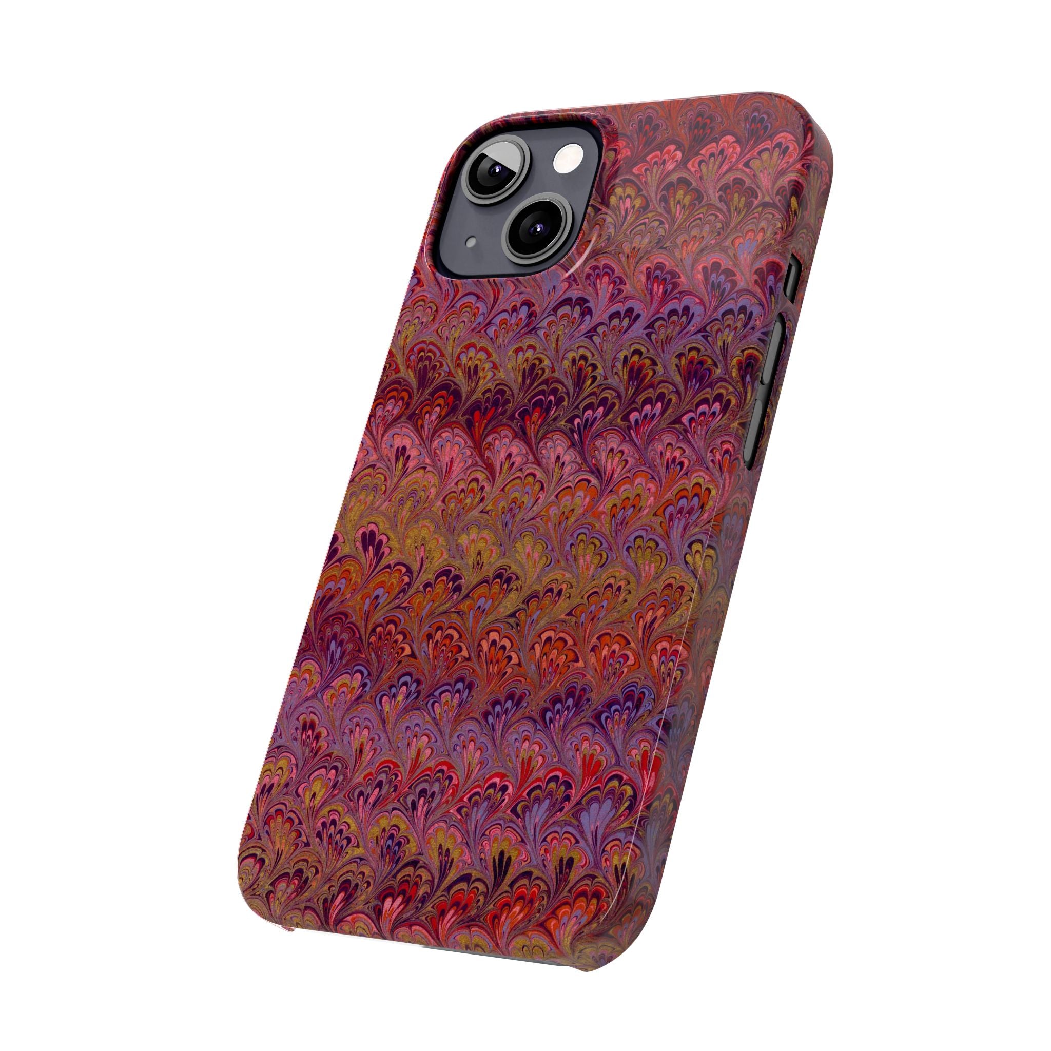 Reds, Lavenders, Marbled VIntage Design, Italian Feather Phone Case, Slim Phone Cases, IPHONE16 and all sizes