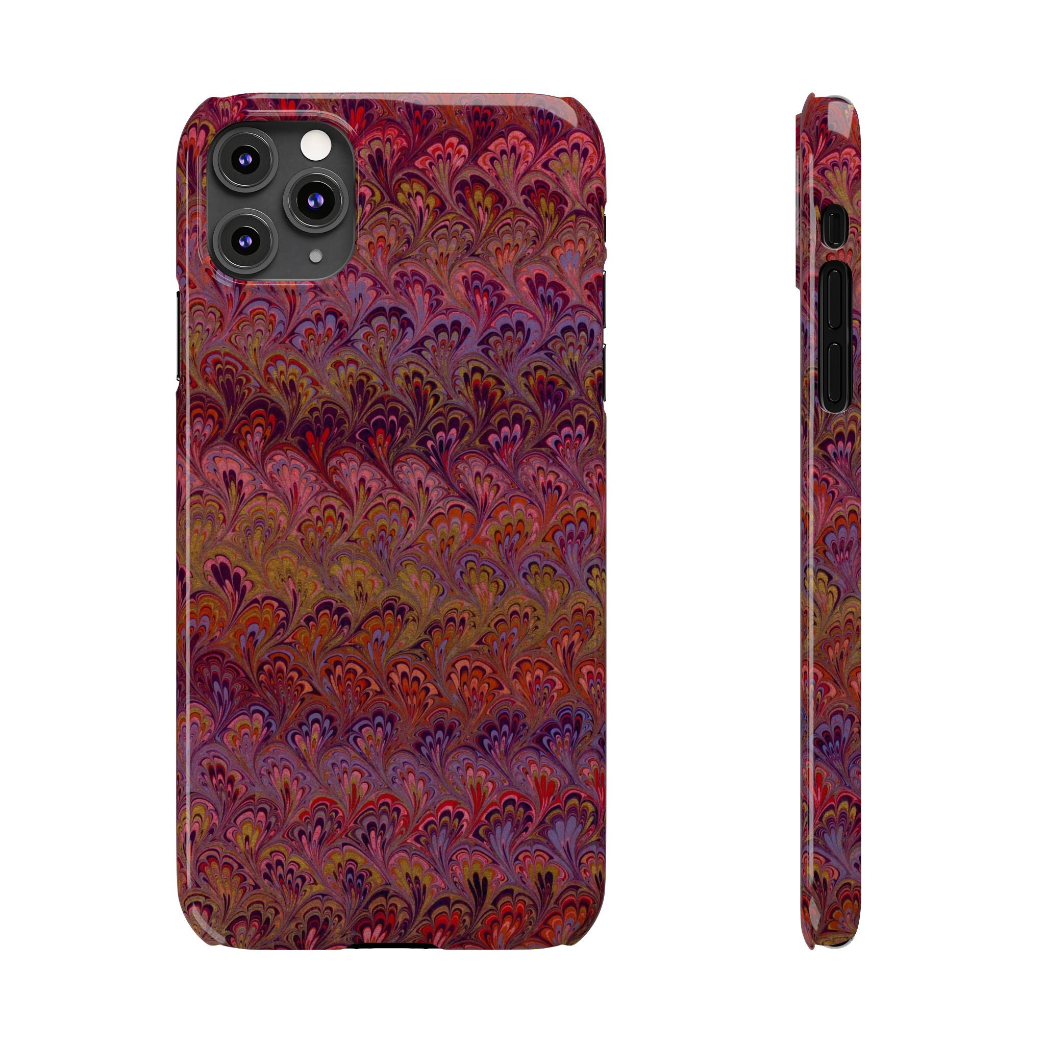 Reds, Lavenders, Marbled VIntage Design, Italian Feather Phone Case, Slim Phone Cases, IPHONE16 and all sizes