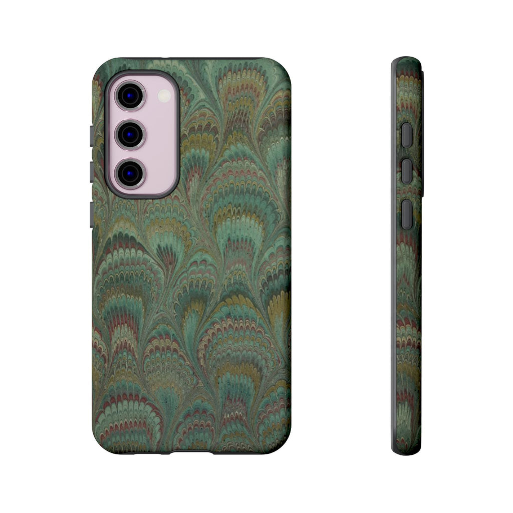 Marbled Peacock Durable Phone Case - Olive Green and Brown - Matte or Glossy