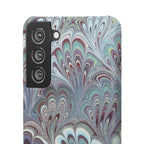 Marbled Feather Blue, White + Burgundy Swirl - Single Layer Slim Phone Case