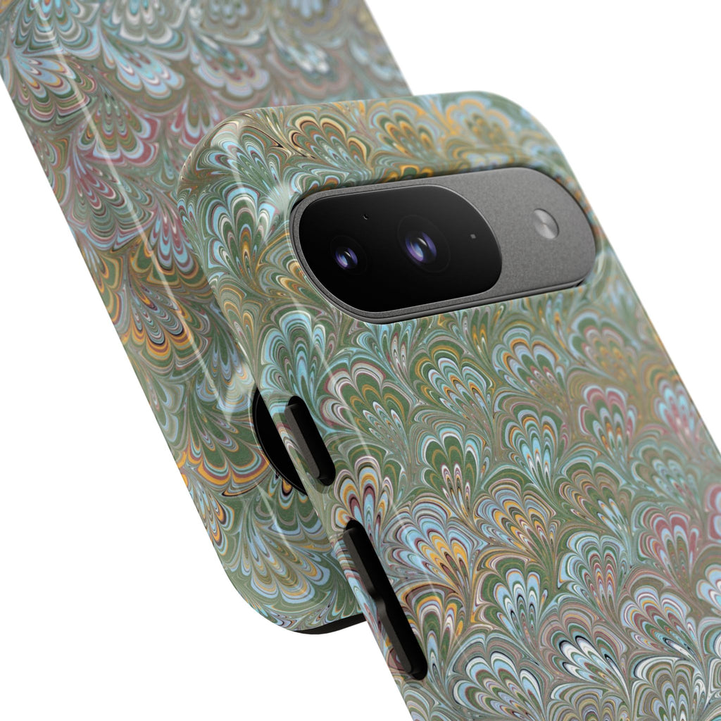 Blue and Green Feather Marbled Phone Case — Dual Layer - Tough Protective Phone Cover