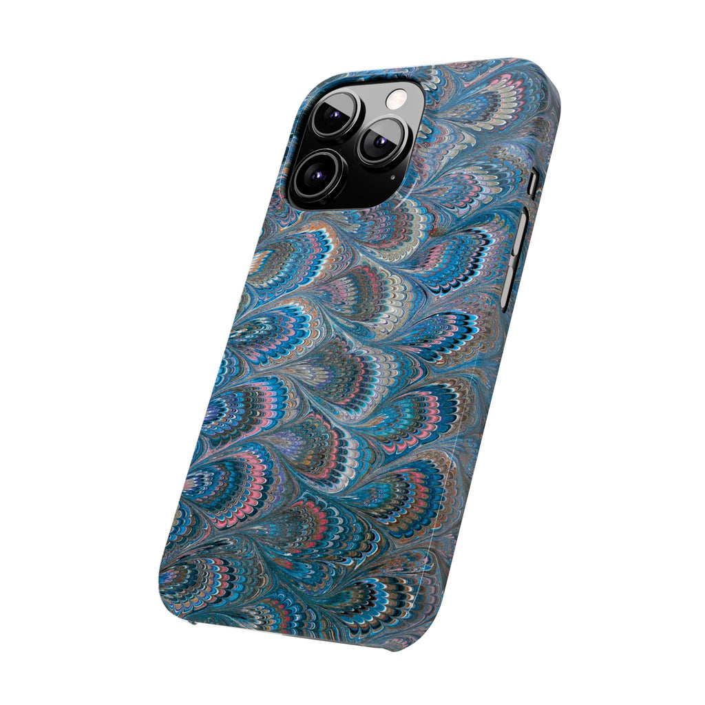 Blue and Pink FEATHER PEACKOCK Marbled VIntage Design, Italian Feather Phone Case, Slim Phone Cases, IPHONE 16 and all sizes