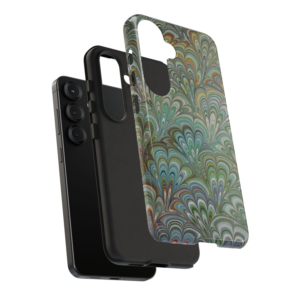 Green Marbled Peacock Durable Phone Case - Matte or Glossy