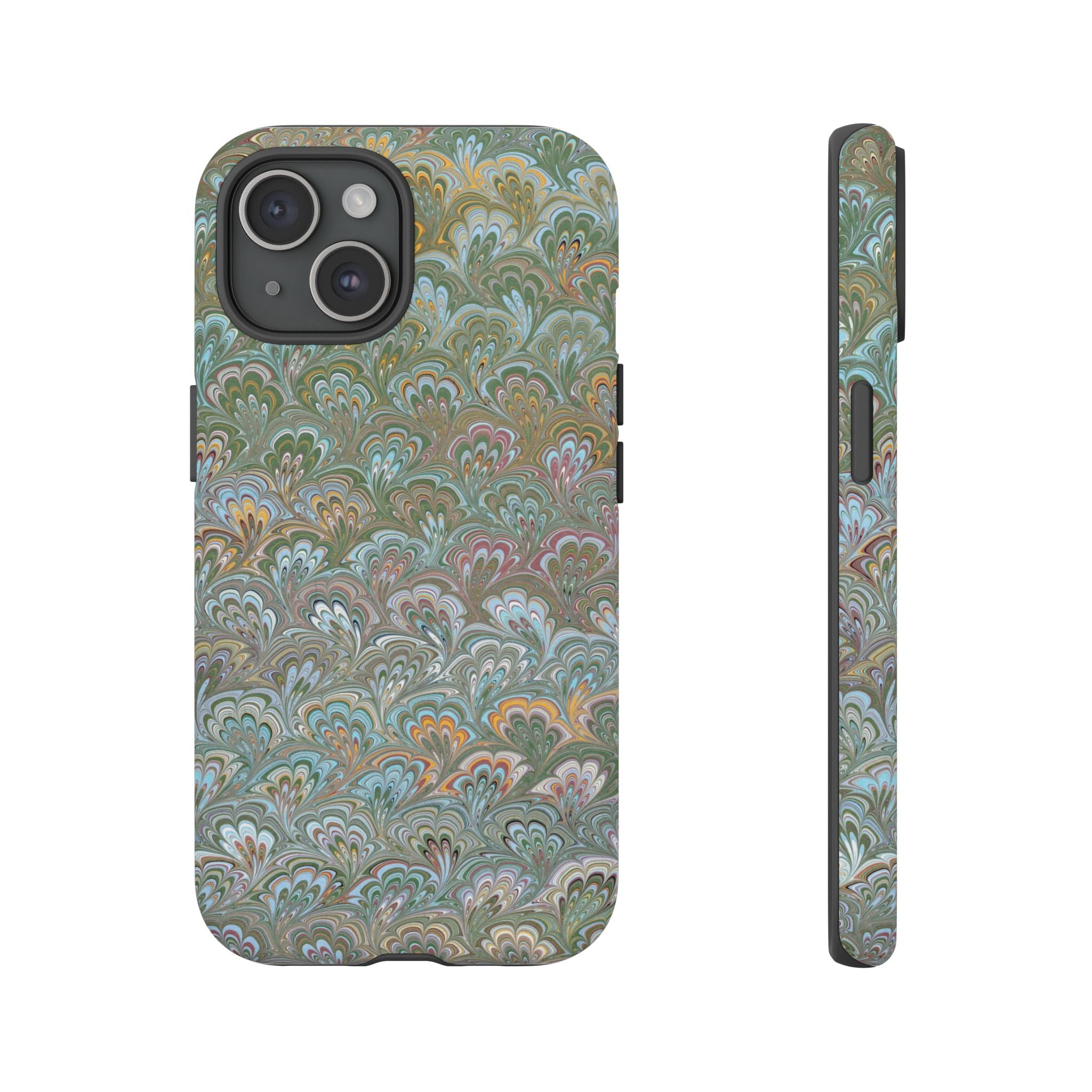 Blue and Green Feather Marbled Phone Case — Dual Layer - Tough Protective Phone Cover
