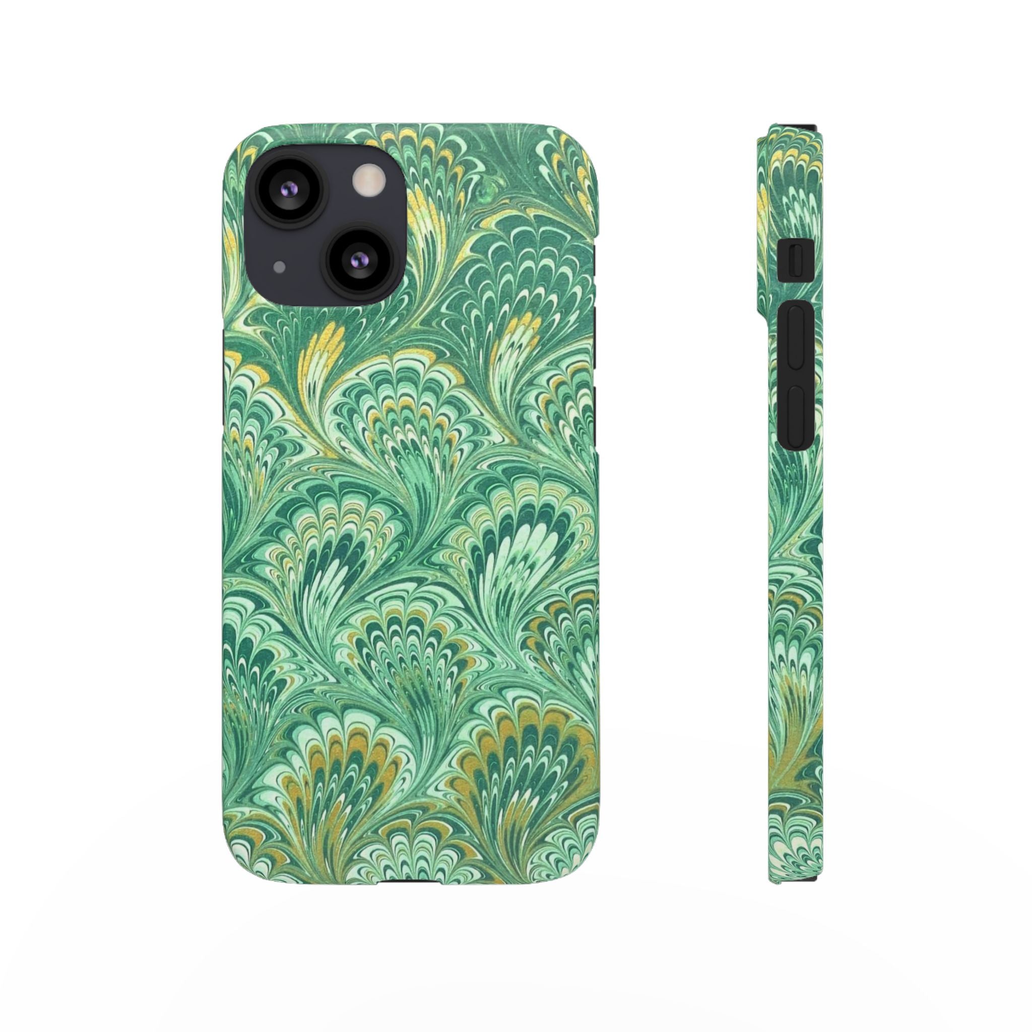Marbled Feather Green Swirl - Single Layer Slim Phone Case