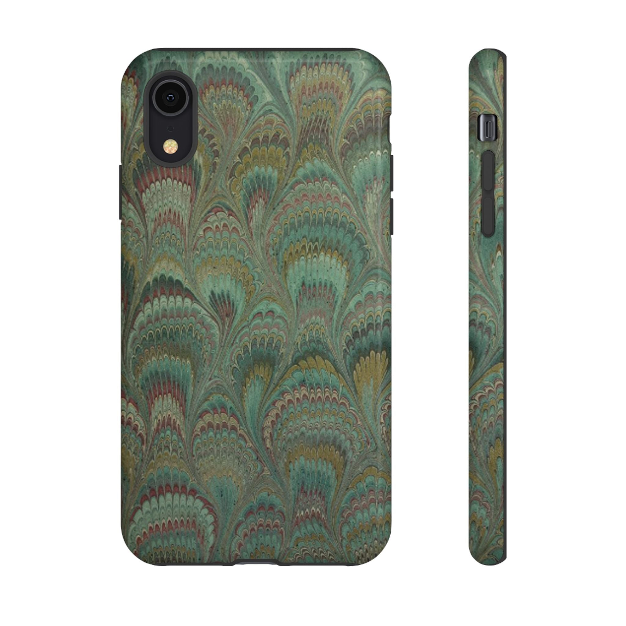 Marbled Peacock Durable Phone Case - Olive Green and Brown - Matte or Glossy