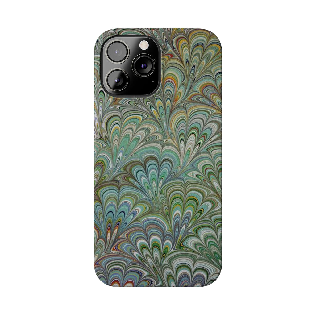 Deep Green Peacock Italian Marbled Design, Italy Feather Phone Case