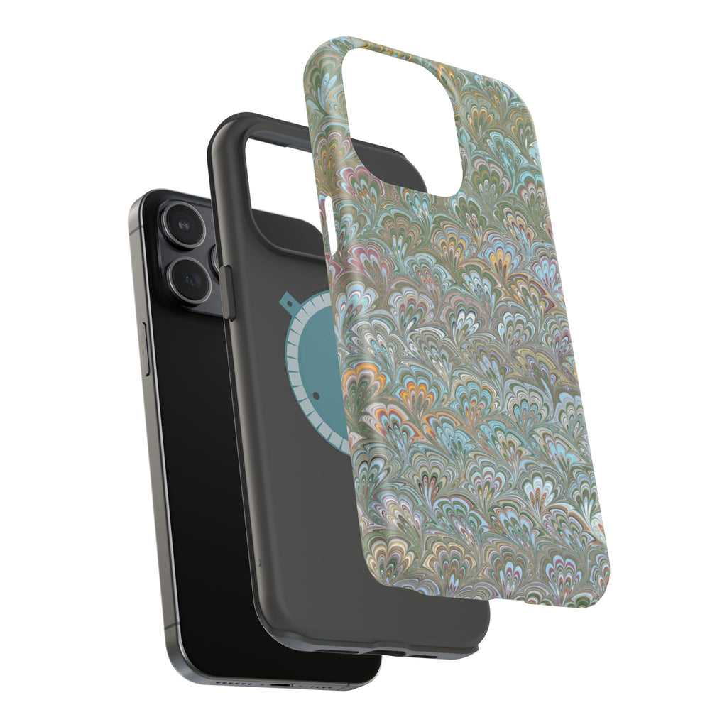 Green, Blue, + White Marbled Peacock - Dual Layer MAG SAFE Phone Case