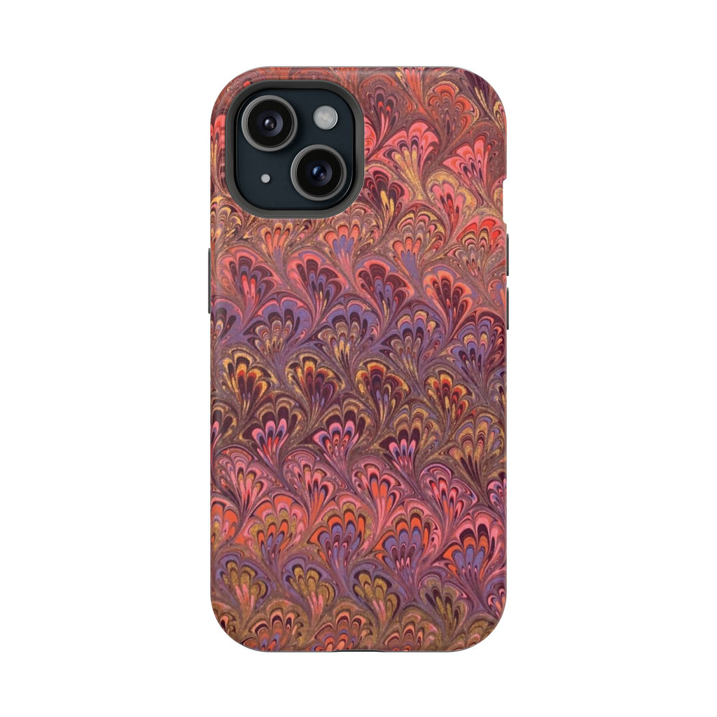 Mag Safe Marble iPhone Case - Red, Burgundy, Lavender & Gold Impact-Resistant