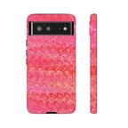 Pink and Gold Marbled Peacock Durable Phone Case - Olive Green and Brown - Matte or Glossy