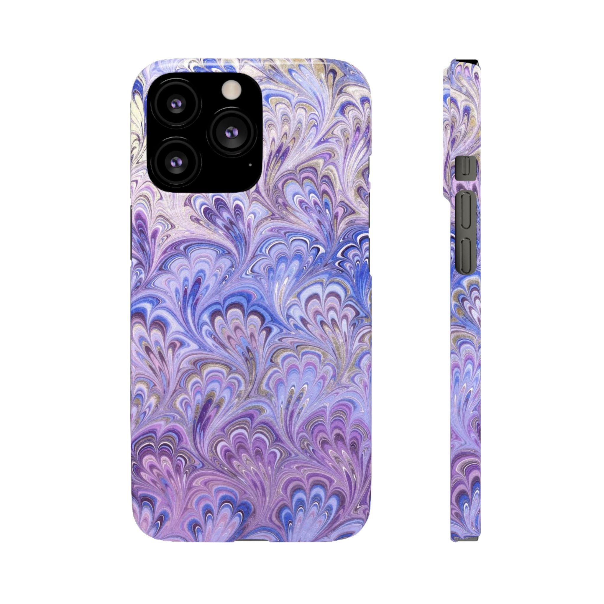 Marbled Feather Lavender + Purple Swirl - Single Layer Slim Phone Case