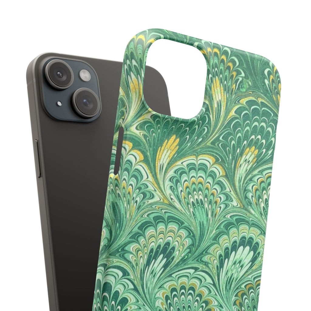 Marbled Feather Green Swirl - Single Layer Slim Phone Case