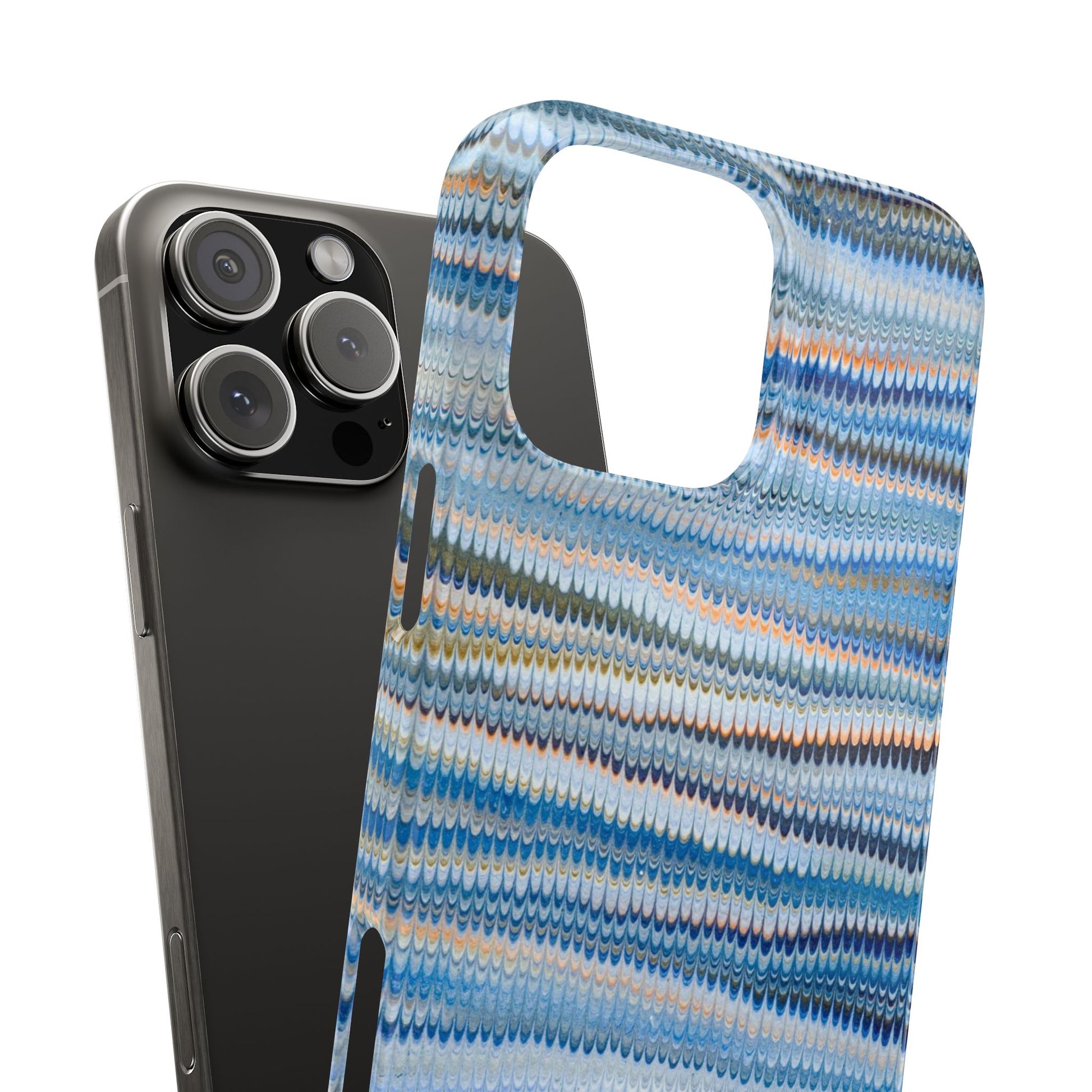 Blue Italian Hand-Painted and Vintage Marbled Inspired Paper Design, Italy Feather Phone Case, iPhone15 Case and all iPhone Case Sizes