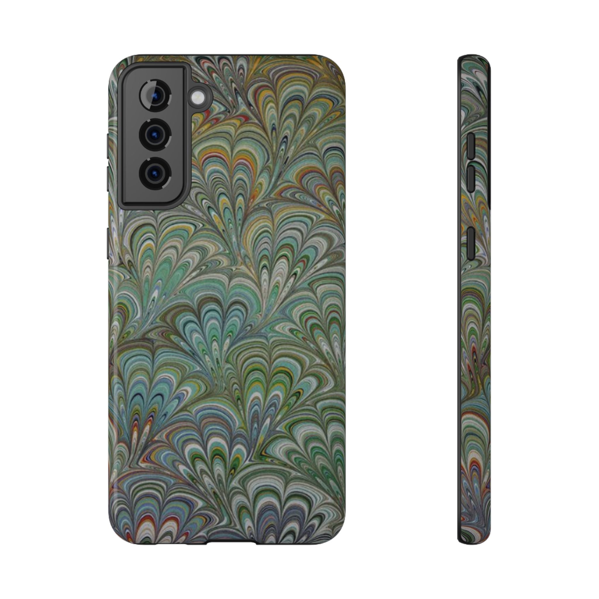 iPhone17 + All Models Phone Cases, Italian Peacock Feather Design, Stylish Impact-Resistant Shell, Protective Cover, Green Peacock Print