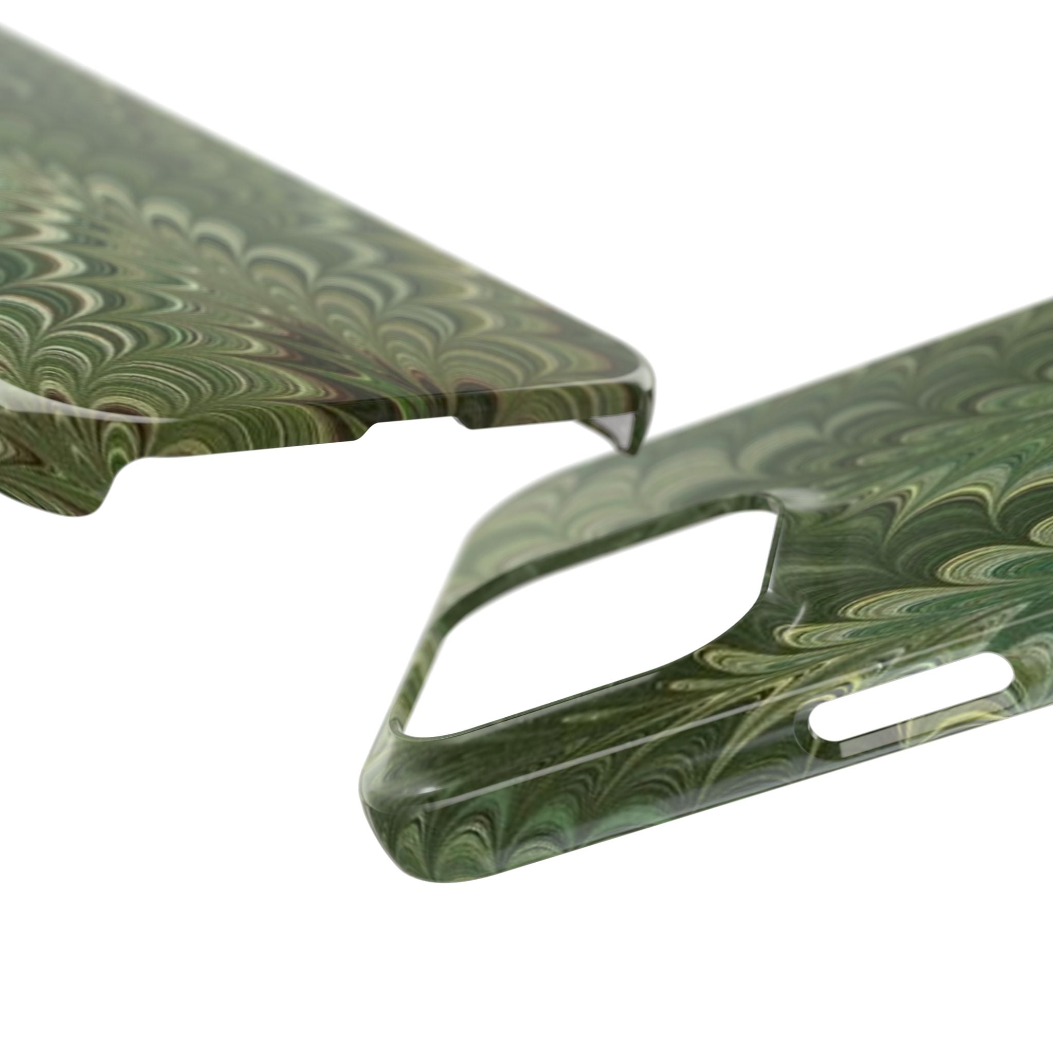 Green Marbled Slim Phone Case — Botanical Swirl Pattern Slim Case