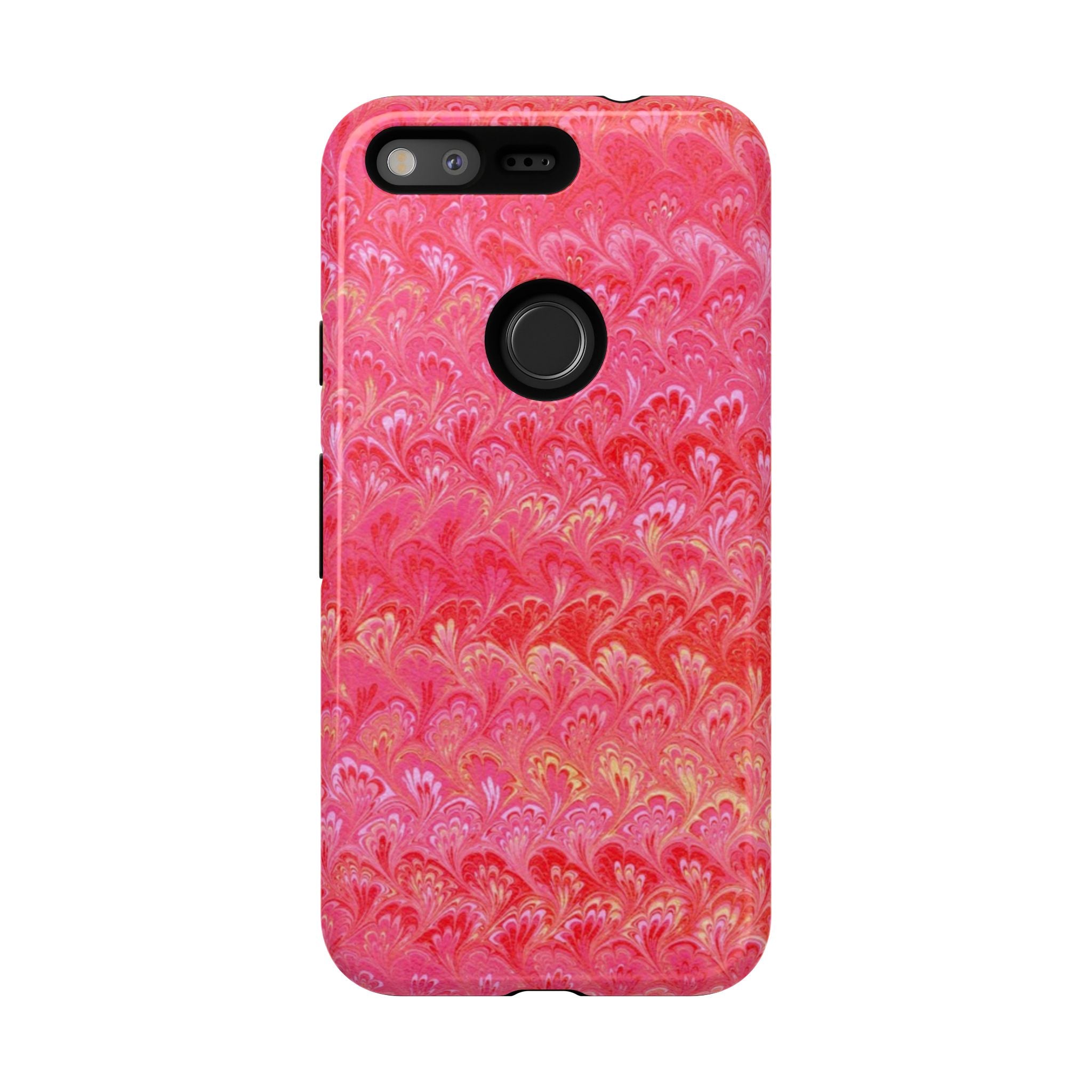 Pink and Gold Marbled Peacock Durable Phone Case - Olive Green and Brown - Matte or Glossy