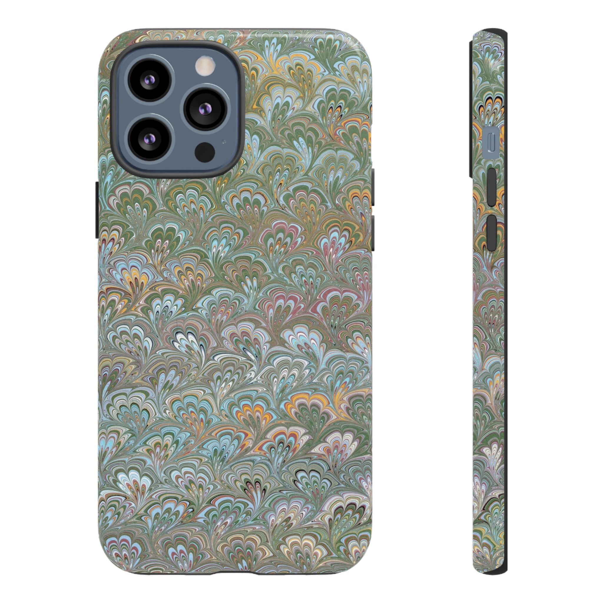 Blue and Green Feather Marbled Phone Case — Dual Layer - Tough Protective Phone Cover