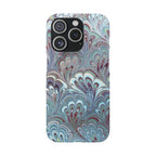 Marbled Feather Blue, White + Burgundy Swirl - Single Layer Slim Phone Case