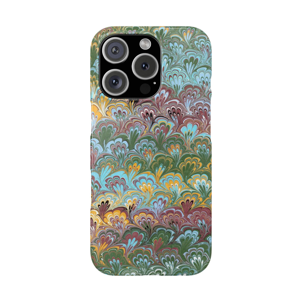 Phone Case with Design from Italy - Marbled "Peacock" Design, Green, Blue, Multi-Color Slim Phone Cases