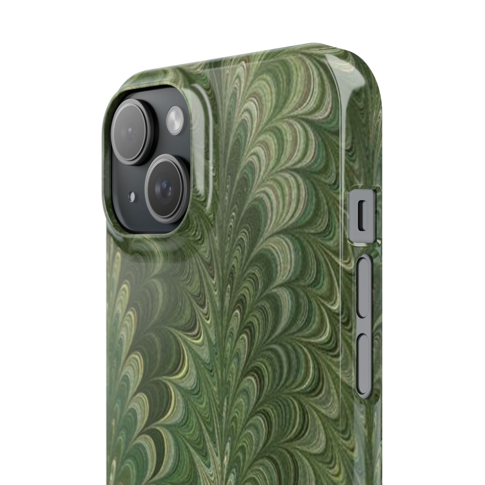 Green Marbled Slim Phone Case — Botanical Swirl Pattern Slim Case