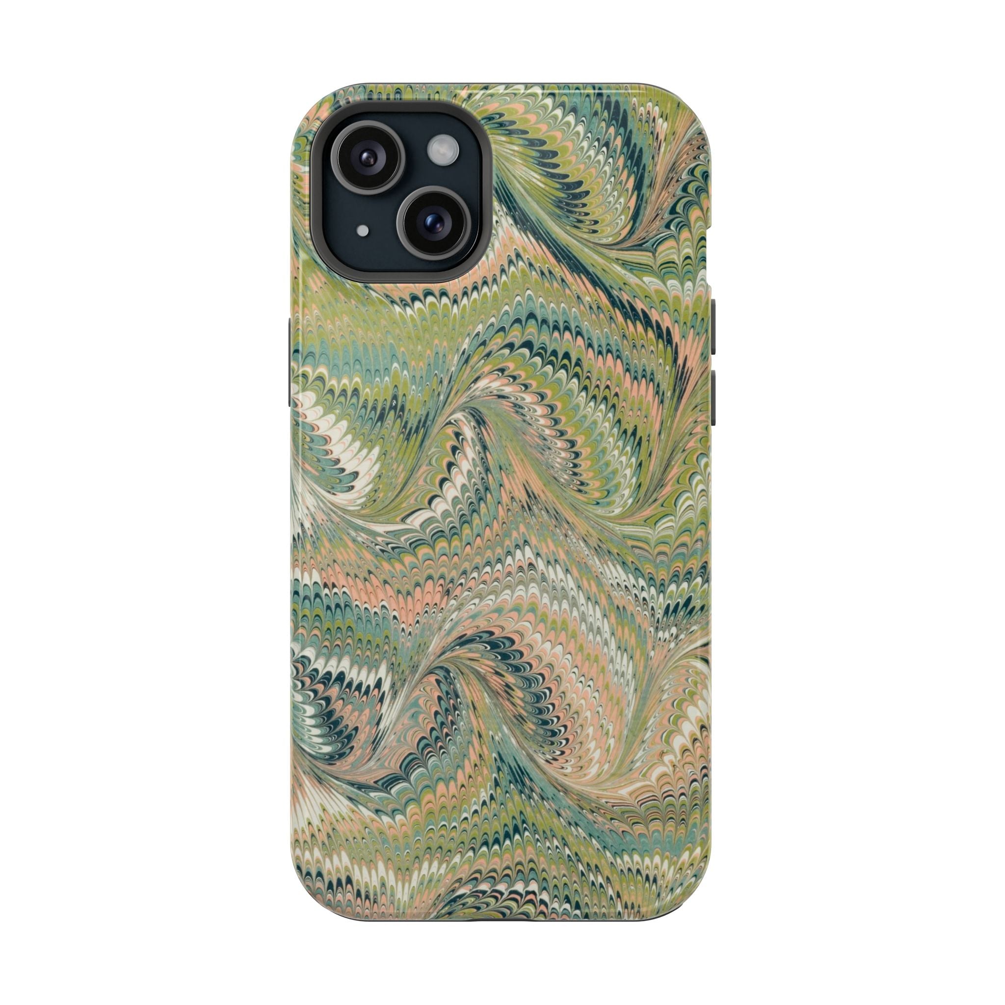 Marbled Swirl Pink and Green Impact-Resistant Phone Case for Apple + Samsung