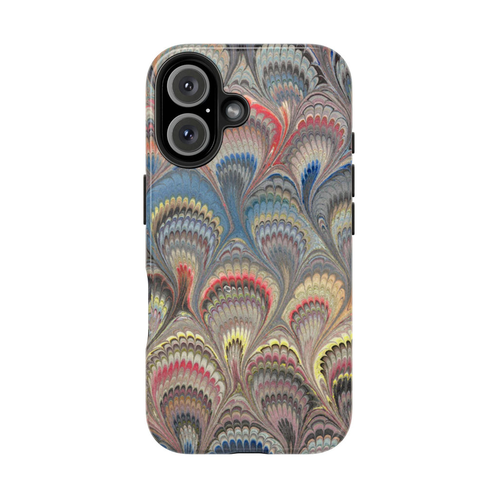 Marbled Peacock Feather Tough Phone Case — Durable Artistic Pattern Protective Cover