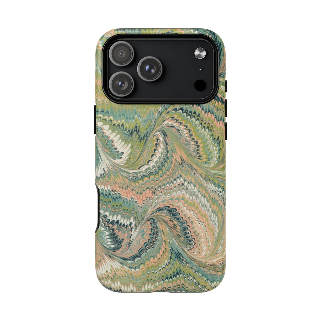 Florentine Marble iPhone Case | Inspired by Florence | Italian Marbled Paper Technique | Artisanal Green Swirl | Dual-Layer Protective Case | Matte or Glossy