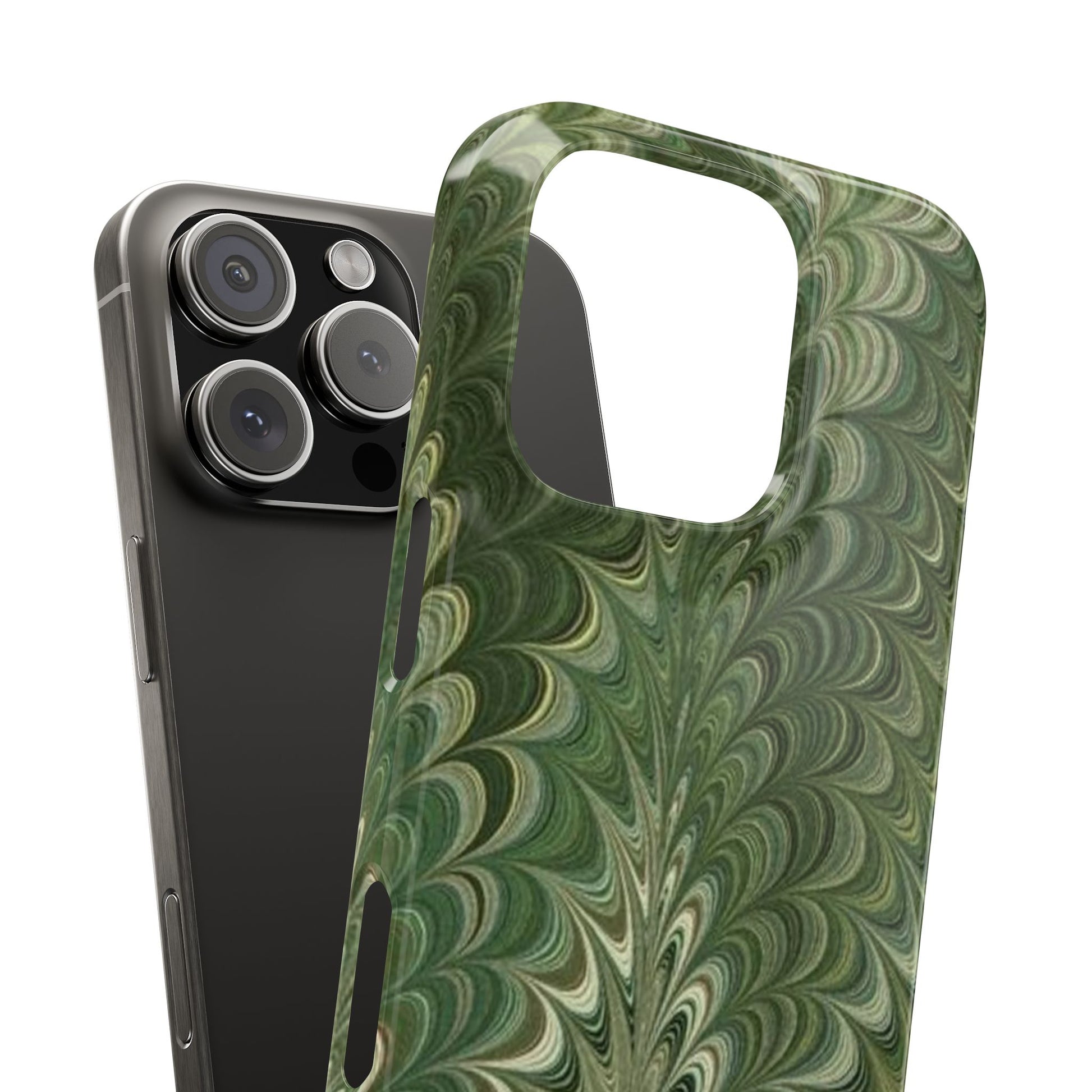 Deep Green Hues of Italian Hand-Painted, Vintage Marbled Paper from Italy Designed Phone Case, iPhone16 Case and all iPhone Cases