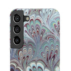 Marbled Feather Blue, White + Burgundy Swirl - Single Layer Slim Phone Case