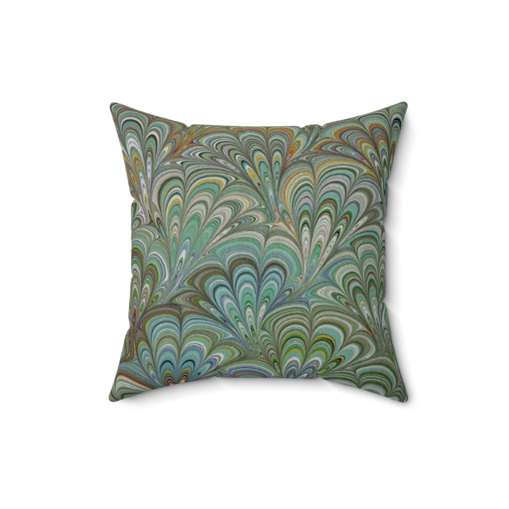 Green Peacock Square Throw Pillow includes Pillow, Hidden Zipper